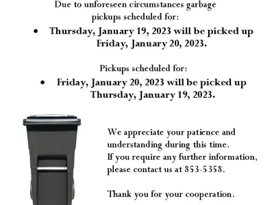 Garbage Pick up Schedule Change