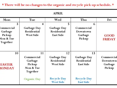 Garbage Pickup Easter Schedule April 3-12, 2023